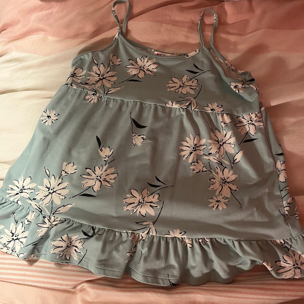 Light blue tank top with white flowers